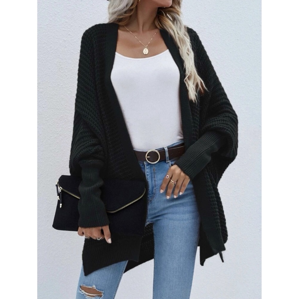 Bohemian Black Dolman Sleeve Oversize Cardigan Sweater S M L XL